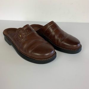 Clark’s Mules 8 Brown Leather Clogs Slip On 39348